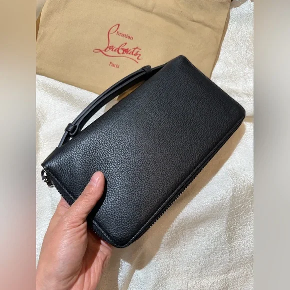 NEW Christian Louboutin Panettone Studs Logo Black Purse Zip Clutch Big Wallet - Picture 3 of 16